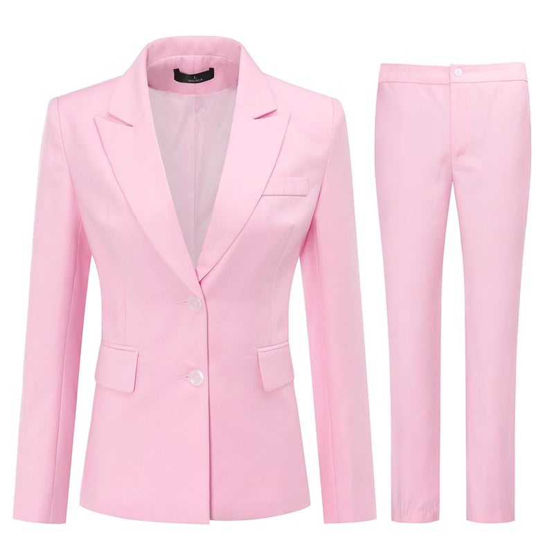 YUNCLOS Women's 2 Piece Office Work Suit Set Two Button Blazer and Pants Baby Pink - Image 1